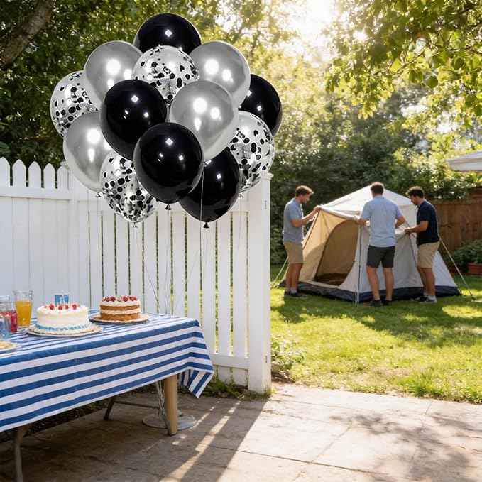 Black and Silver Balloons, 50pcs 12inch Metallic Chrome Silver Latex Balloons with Silver and Black Confetti Balloons for Birthday Wedding New Year Graduation Party Decorations