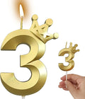 The Number 3 Gold Birthday Candles for Cake is Beautiful Number Candles for 3rd Birthday Decorations for Boys and Girls (Gold-3, Crown)