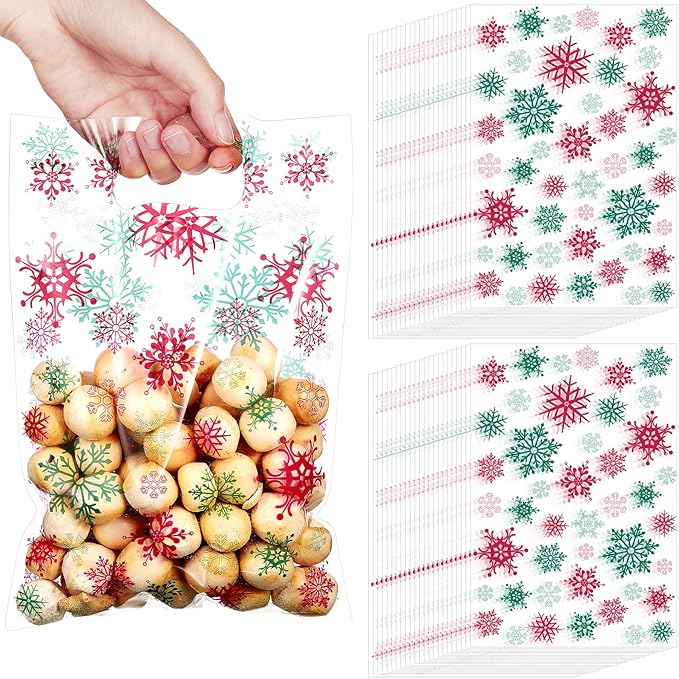 Pasimy 100 Pcs Treat Bags He is Risen Gift Bags Easter Party Goodie Candy Plastic Favor Pouches for Religious Theme Bible School Party Decorations Supplies(Red Green,Snowflake)