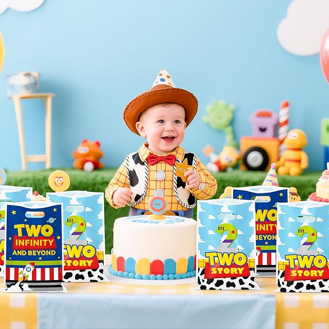 Andi Cppss Boy Story Party Favor Bags - 50PCS Two Infinity and Beyond Birthday Party Gift Bags Decorations Two Story Cartoon Goodie Treat Bag with Handles for Birthday Baby Shower Party Supplies
