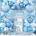 Blue Bow Birthday Party Decorations, Coquette Baby Blue White Bows Balloons with Mini Bows Decor Happy Birthday Banner Fringe Curtain for Women Girls Bows Bachelorette Baby Shower Party Decoration