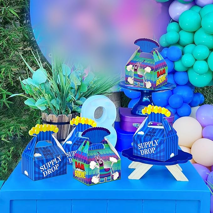 16 Pcs Video Game Llama Goodie Bags Party Boxes for Battle Gamers Birthday Party Supplies Decorations Favors
