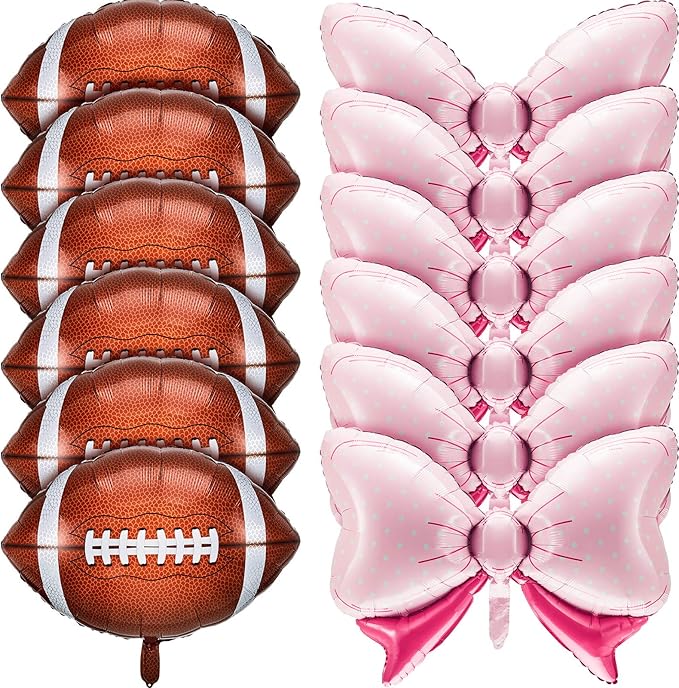 Sumind 12 Pcs Football Gender Reveal Decorations, 31 Inch Pink Bow Balloons 26 Inch Football Foil Balloons Party Favors Supplies Accessories or Gender Reveal Party, Baby Shower, Birthday