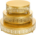 Youeon Gold Round Cake Stand Set of 3, 12/10/8 Inch Metal Hollow Cake Pedestals with Low Feet, Dessert Display Stands for Wedding, Birthday, Party, Anniversary & Holiday Entertaining