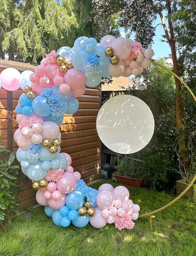 Gender Reveal Balloon Arch Garland Kit - Pink and Blue Balloon Arch Kit Pastel Pink Blue Balloons Metallic Gold Latex Balloons for Baby Gender Reveal Boy or Girl Baby Shower Party Decorations