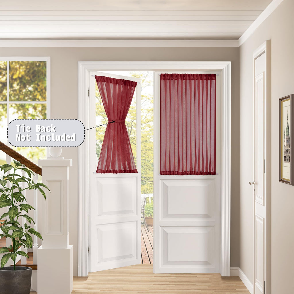 Short Sheer Door Curtain Closet Linen Textured Curtain Sheers Doorway Light Filtering Voile Patio Glass Doors Rod Pocket Curtains French Door