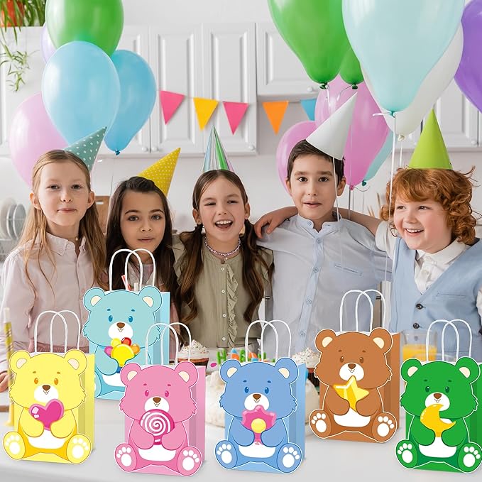 MinFyberd Cute Bear Party Favor Bags Cute Bears Paper Gift Bags with Handle Bear Goodie Candy Treat Bag Colorful Bears Birthday Party Decorations for Boy Girl Kids Birthday Baby Shower Supplies(24Pcs)