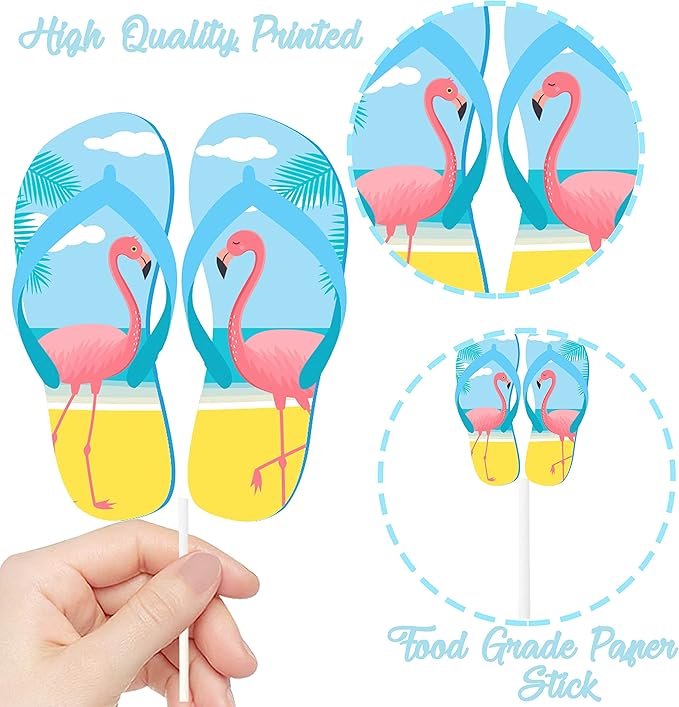 36pcs Beach Flip Flops Cupcake Toppers Summer Beach Party Cupcake Toppers Decorations Pool Decorations Supplies for Summer Birthday Tropical Luau Hawaiian Party Supplies