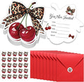Marspark 25 Set Cherry Cheetah Print Birthday Invitation Paper Card with Envelopes and Leopard Stickers Wedding Birthday Bachelorette Invitation Party Supplies for Girls Dinner Favors, 5 x 6 Inch
