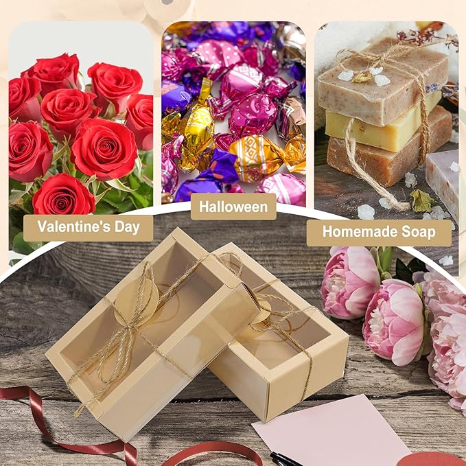 biguphate 30 Kraft Paper Cardboard Boxes Kits, Internal Dimensions 5.5x2.7x2 IN Homemade Soap Box with Blank Tags and Jute String, Small Gift Boxes for Jewelry, Candy, Wrapping Party Favor