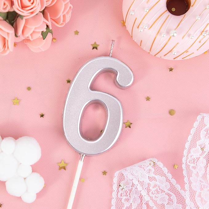 PHD CAKE 2.76 Inch Modern Rose Gold 6 Number Birthday Candles, Cake Candles for Party Celebration
