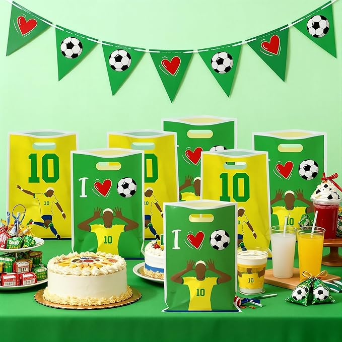 Andi Cppss Soccer Birthday Party Favor Bags - 50PCS Green and Yellow Soccer Goodie Snack Bags for Team Football Gift Bag for Snacks Football Treat Bag for Kids Birthday Game Celebration Party Favors