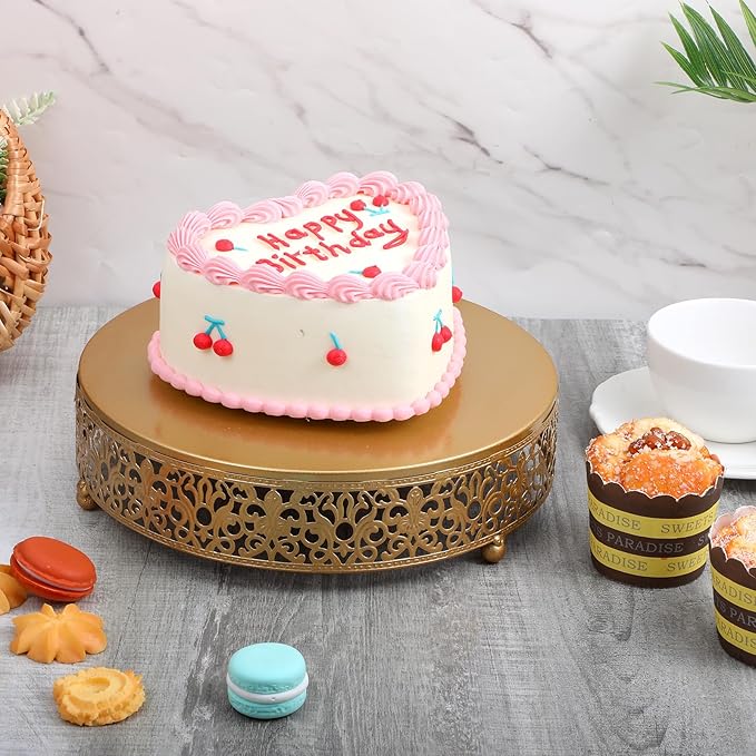 3 Pieces Golden Cake Stand Set, 8/10/12 Inch Round Metal Dessert Display Stand Decorative Cake Holder Cupcake Pastry Candy Display Plate for Wedding, Party, Birthday, Event