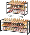 FAVOOSTY 3-Tier Expandable Shoe Rack, Adjustable Shoe Shelf Storage Organizer Space Saving Metal Free Standing Shoe Rack for Entryway Closet Doorway, Black
