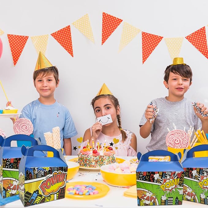 10PCS Super City Heroes Theme Party Treat Boxs Goodies Candy Gift Bags for Party Favor Boxes with Handles Perfect for Birthday Party Wedding Christmas Baby Shower
