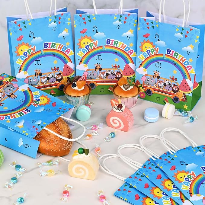 24 Pack Cartoon Melon Birthday Party Favor Bags Watermelon Musical Tones Rainbow Patterned Gift Bags with Handles for Melon Party Decor