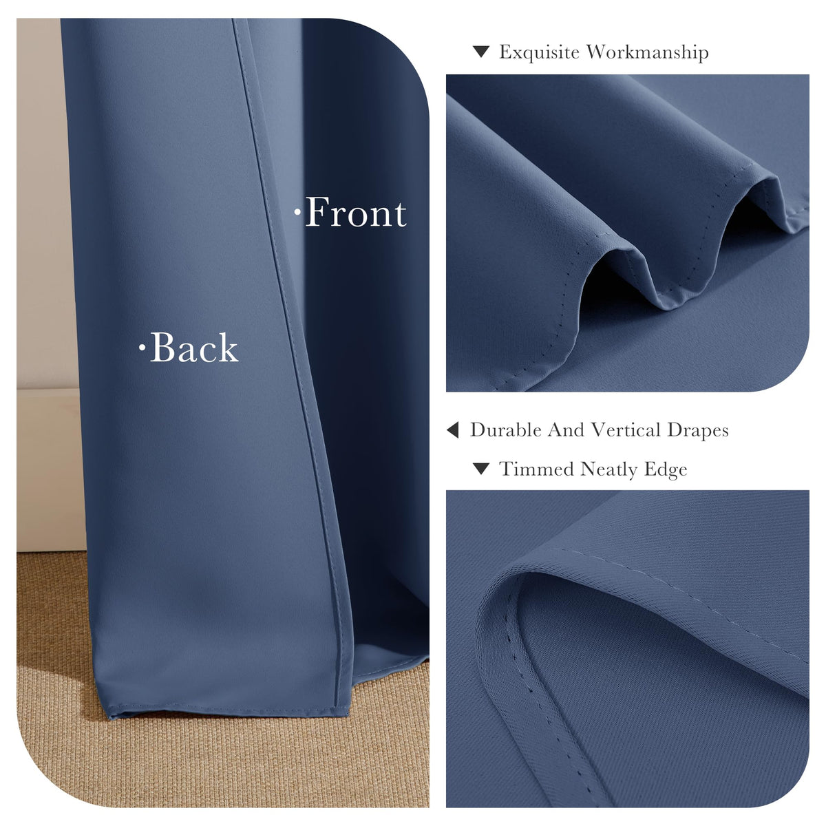 Blue Haze Short Blackout Curtains for Kitchen 45 Inch Length (2 Count)