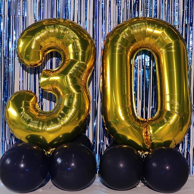 30th Birthday Decorations for Him 30 Balloon Numbers 30th Birthday Banner Blue Streamers Mens 30th Birthday Decorations