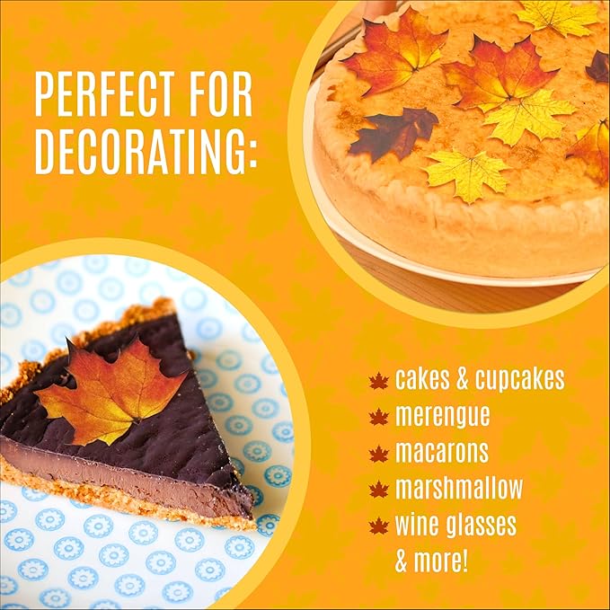 Edible Fall Leaves Assorted Set of 24 - Wafer Cake & Cupcake Toppers - edible fall leaves for cake decorating - fall cupcake toppers
