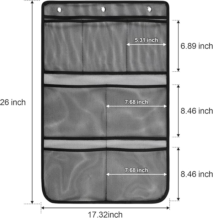 F-color Cruise Essentials 2026 - Mesh Shower Organizer Hanging with 7 Pockets for RV Gym Camping, Quick-Dry Portable Toiletry Bag with Metal Hooks for Bathroom Travel Toiletries, Black