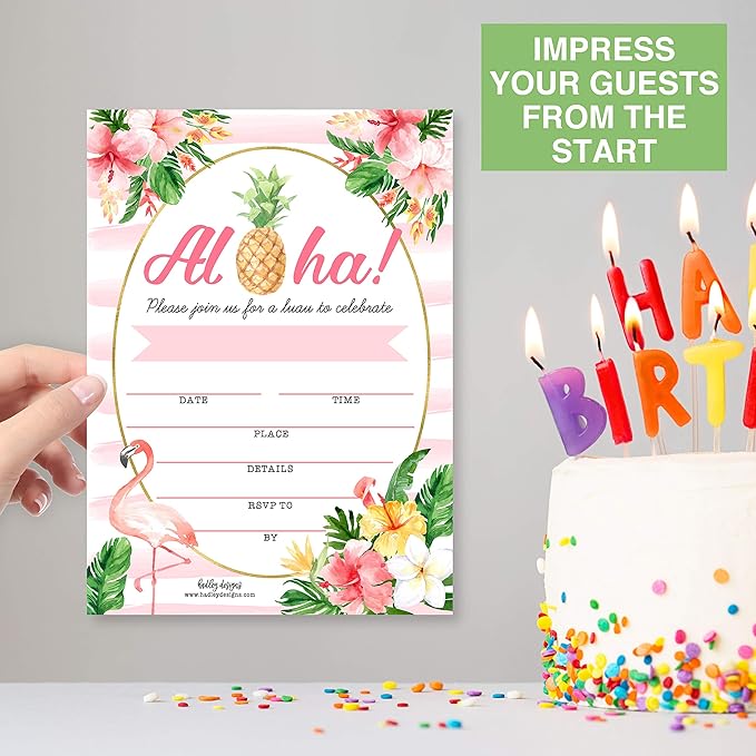 Hadley Designs 25 Pool Party Invitations for Girls, Tropical Hawaiian-Themed Birthday Invitations for Kids & Adults, Perfect for Birthday, Beach, and Summer Parties