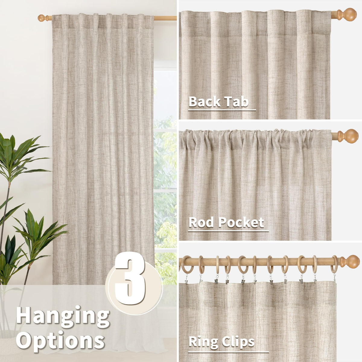 Short Linen Kitchen Curtains 40 Inch Length for Window Over Sink (2 Count)