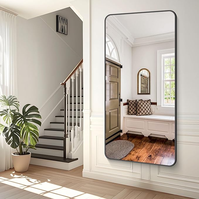 BONEWEI 72x36 inch Large Bathroom Mirror,Black Rectangle Mirror,Wall Mounted Bathroom Frame Vanity Mirror with Round Corner for Bedroom Living Room,Entryway Hangs Horizontal or Vertical