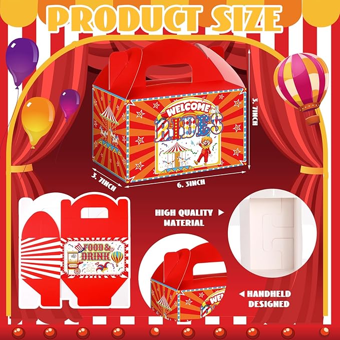 Dunzoom 24 Pcs Carnival Party Favors Carnival Decorations Boxes Goodie Candy Treat Gift Boxes with Handles Circus Candy Containers for Party Decorations Birthday Gift Wrapping