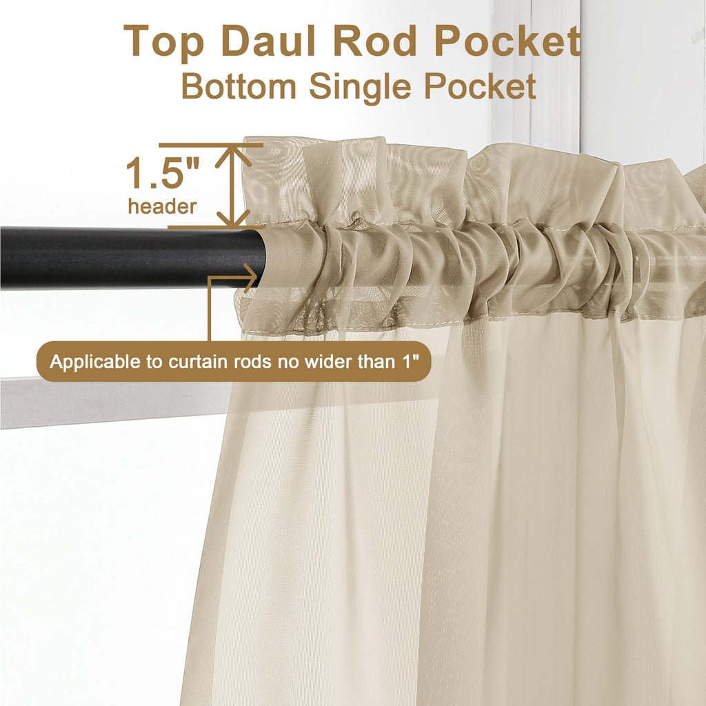 Taupe Sheer Curtains 30 inch Length 2 Panels (2 Count)