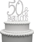 50 & Fabulous Cake Topper 50 Years Birthday Or 50th Wedding Anniversary Silver Crystal Rhinestone Party Decoration