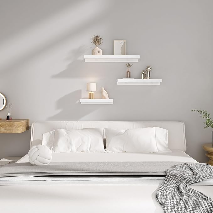 Floating Shelves for Wall, Wall Mounted Shelves with Lip for Storage, Metal Display Shelves for Home Decor, Kitchen/Living Room/Bedroom/Bathroom Shelf, White 20 inch 1 Pack