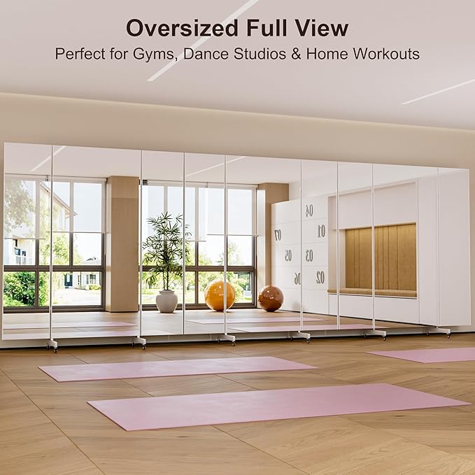 brisafe NanoMirror Non-Glass Ultra-Light Foldable Home Gym on Wheels, 55"x71" Extra Large Full Body Unbreakable Shatterproof Mirror, 360° Swivel for Yoga, Dance, Fitness Studio & Home Gym, Black