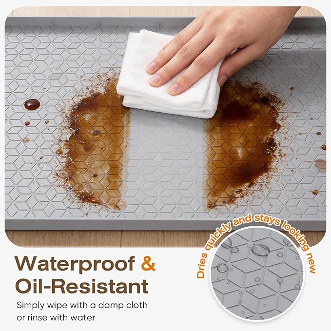 TRZZ Silicone Waterproof Under Sink Mat 28" x 22", Drip Tray and Cabinet Liner for Kitchen and Bathroom, Prevents Water Damage and Organizes Cabinets (Brown)