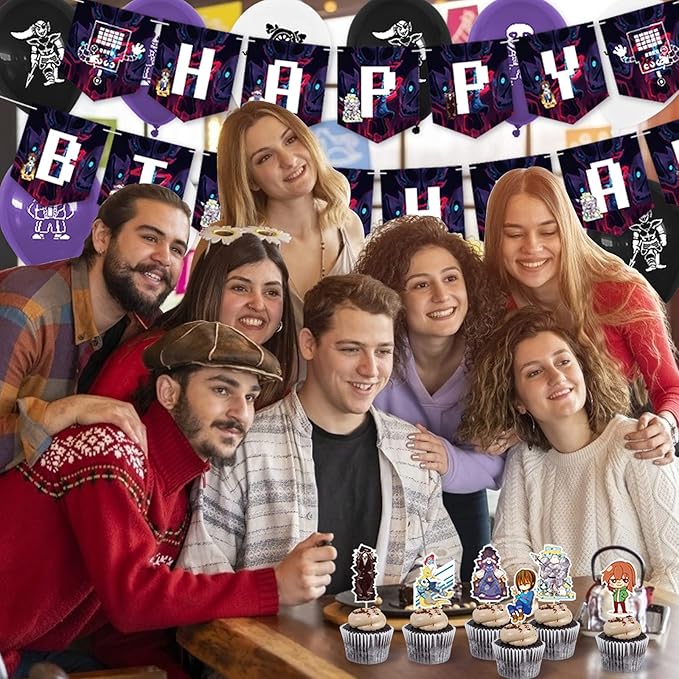 Undertale Party Decorations - Birthday Supplies with Banner, Cake Topper, 12 Cupcake Toppers, 18 Balloons, 50 Stickers