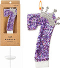 Birthday Number Candles,Purple Crown Birthday Candles for Cake,Glitter Number 7 Candle Cake Topper with Sequins for Anniversary Celebrations Supplies