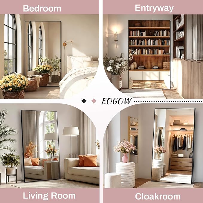 EOGOW 71" x 28" Full Body Mirror,Tempered Glass Shatterproof Full Length Mirror with Stand, Hanging, Wall Mounted Leaning for Bedroom Living Room Entryway