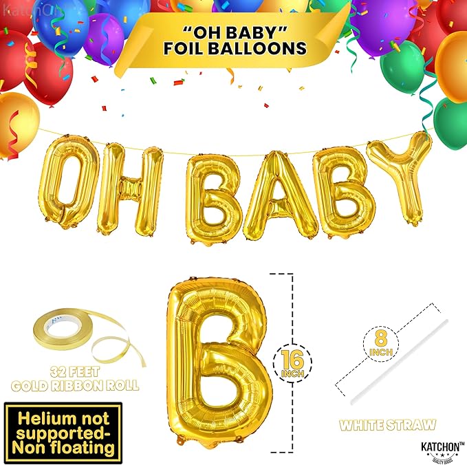 KatchOn, Gold Oh Baby 10pc Balloon - 16 Inch for Gender Reveal, Baby Shower Decorations, Backdrop Sign, Gold Letter Balloons