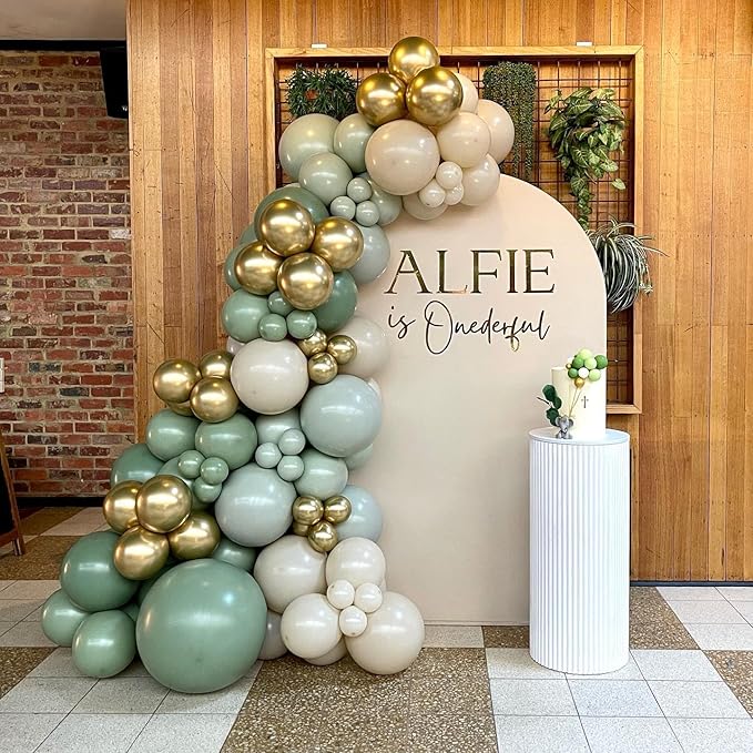 Sage Green Balloons Arch Kit, 124pcs Green and Gold Balloons Sage Green White and Gold Balloons for Birthday Baby Shower Wedding Party Decorations