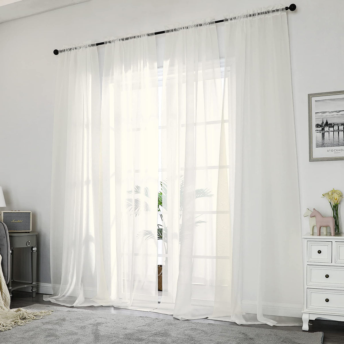 Ivory Sheer Curtains 84 Inches Long for Living Room (2 Count)