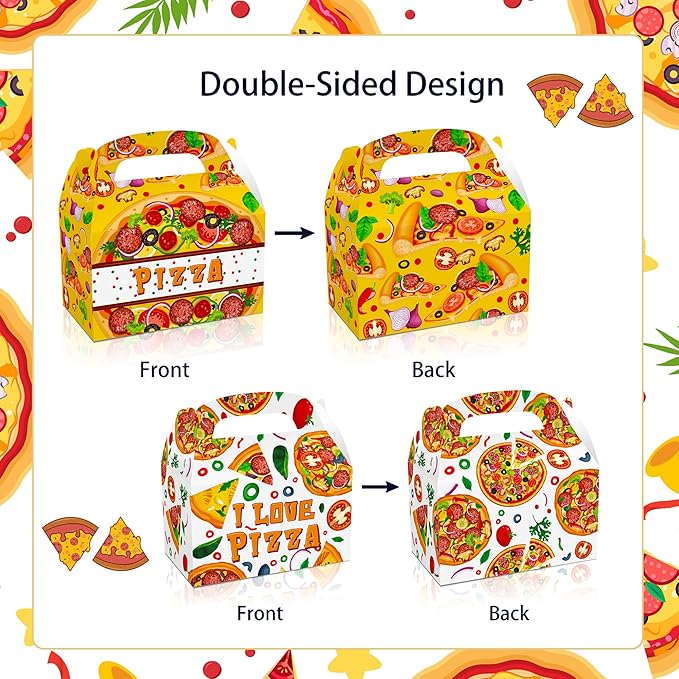 Roaring Good Time 12 PCS Pizza Party Favor Boxes Pizza Goodie Treat Bags Pizza Themed Birthday Party Supplies Pizza Birthday Decorations Bags