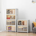 UAMFURI Stackable Storage Bins with Lids, 288QT Closet Organizers, Lockable Storage Cabinet，Foldable Storage Box with Doors and Wheels, Plastic Drawers for Home, Garage, Office (6, White, Medium)