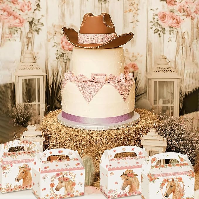 BACH AND BOOZY 12 PCS Horse Party Favors Supplies Horse Party Treat Boxes Cookies Snacks Boxes for Western Cowboy Cowgirl Theme