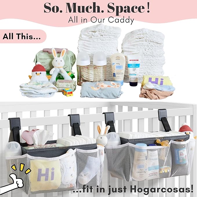 2-Pack Hanging Diaper Organizer for Crib, Playpen, Bassinet | Hold 50+ Diapers, Baby Diaper Caddy for Changing Table, Washable Newborn Essentials Organizer with Hook Straps, Ideal Baby Shower Gifts
