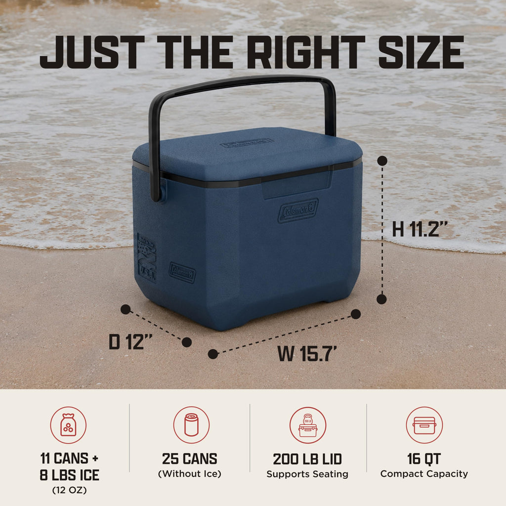 Coleman Chiller 16qt Portable Cooler with Ice Retention and 2-Way Heavy Duty Handles, Leak Resistant, Great for Camping, Concerts, Sports, and More, Sapphire