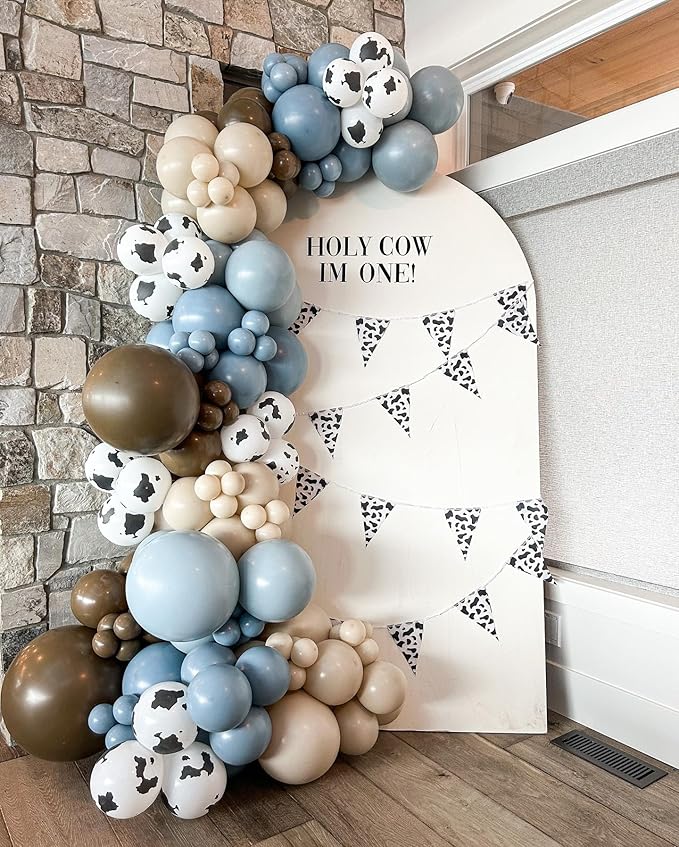 162Pcs Blue Cow Balloons Garland Arch Kit - 18 12 10 5 inch Cow Latex Balloon for Baby Shower Birthday Farm Western Cowboy Cow Print Theme Party Supplies Decorations