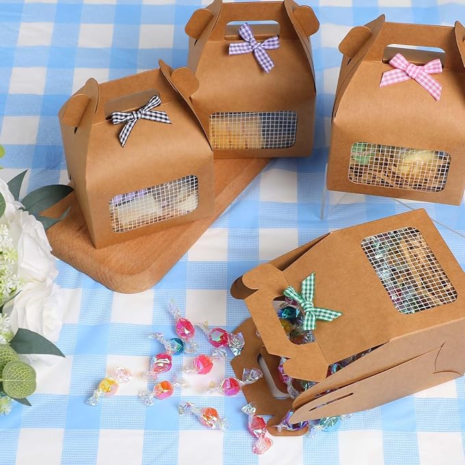 Maitys Chicken Birthday Party Favor Boxes Farm Animal Foldable Chicken Box with Raffia Grass Bow Paper Treat Goodie Boxes for Adopt Chick Party Birthday(Classic,3.94'' X 3.35'' X 3.15'',24 Pcs)