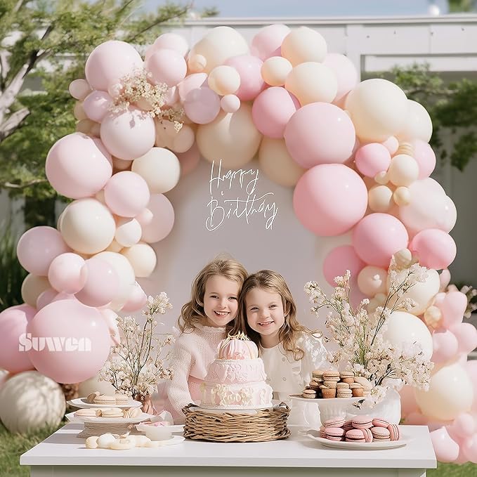 SUWEN 153Pcs Pink Balloons Arch Kit Garland Different Sizes of 18 10 5 Inch Light Pink Balloons Birthday Decorations Includes Pastel Pink Sand White Latex Balloons for Wedding Party