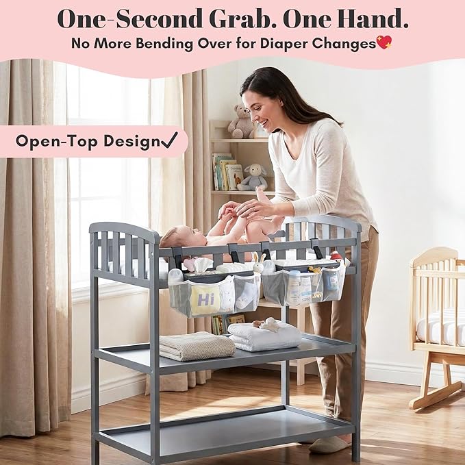2-Pack Hanging Diaper Organizer for Crib, Playpen, Bassinet | Hold 50+ Diapers, Baby Diaper Caddy for Changing Table, Washable Newborn Essentials Organizer with Hook Straps, Ideal Baby Shower Gifts
