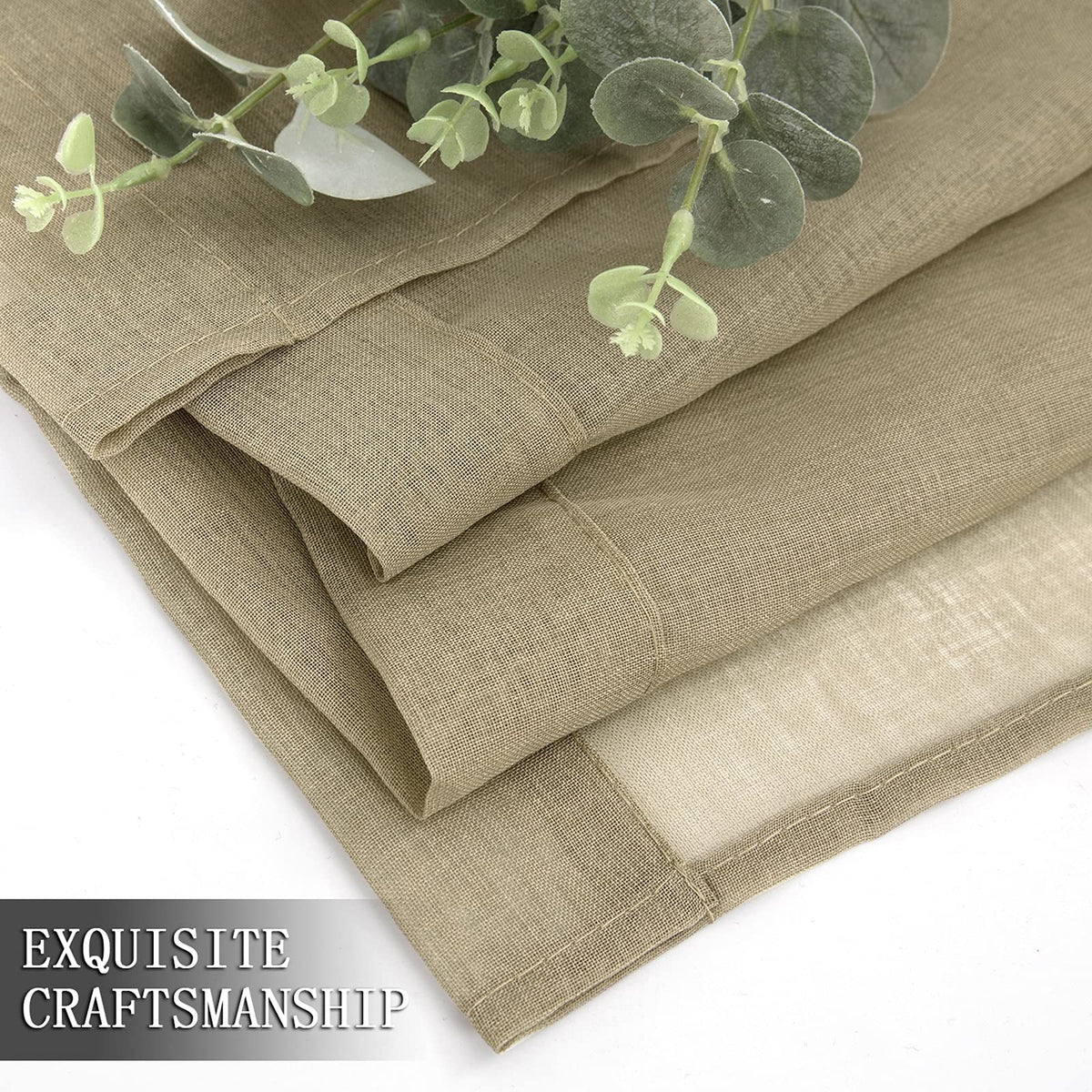 Short Sheer Curtains Linen Textured Living Room Curtain Sheers Light Filtering Rod Pocket Voile Curtains for Bedroom