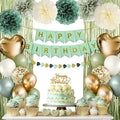 Sage Green Birthday Decorations for Women, Happy Birthday Party Decorations, Happy Birthday Banner, Green Balloons, Foil Fringe Curtains, Tissue Paper Pompoms, Heart Garland, Party Decor for Girls